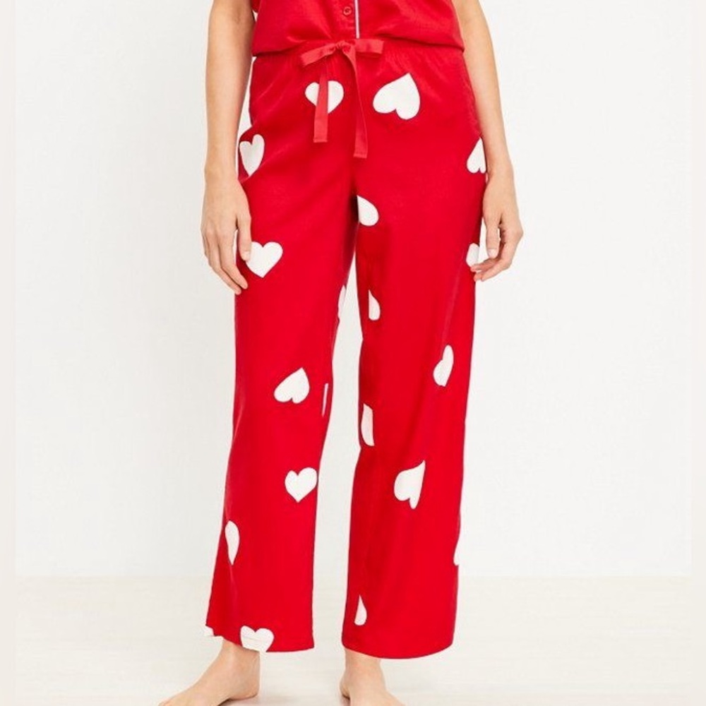 LOFT Sleep Valentines Pajama Pants with White Heart Design
